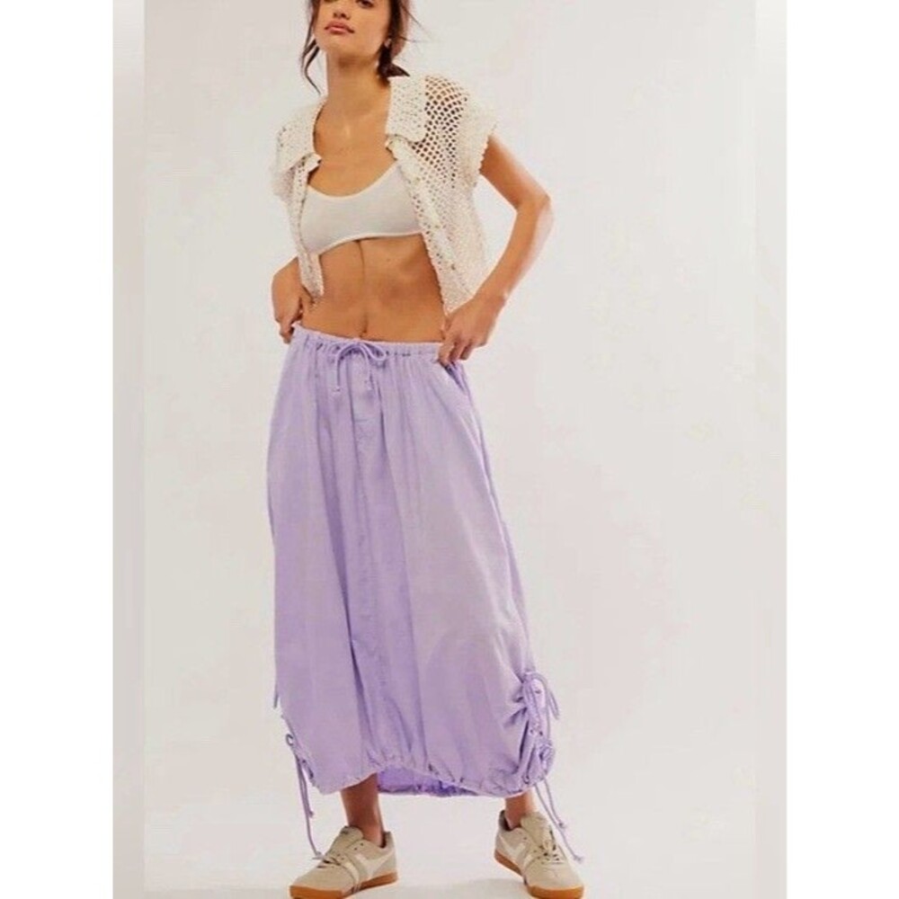 Free People Willow Poplin Maxi Skirt Size XL Cotton Blend Womens Drawstring